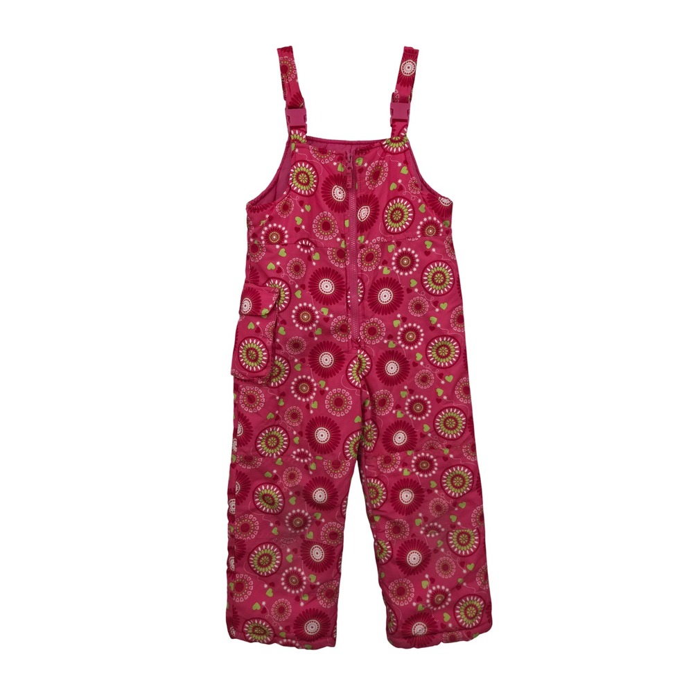 London Fog Girls Pink Floral Medallion Snow Bibs Winter Overalls Size 6X Kidcore